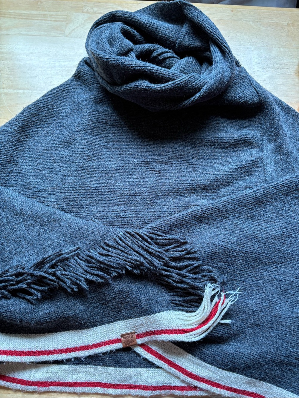 Men's Dark Gray Wool Scarf with Trim - Unbranded